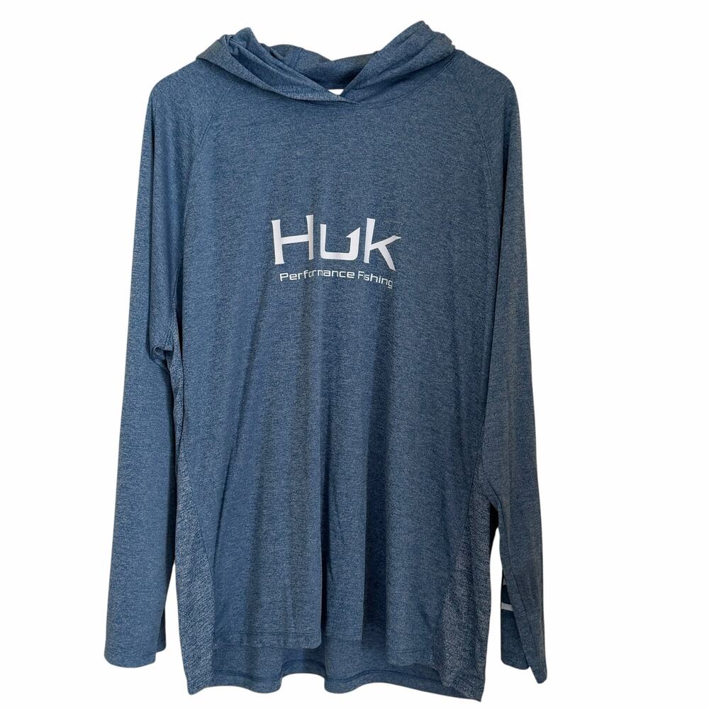 HUK Fishing Men's Pursuit UPF Performance Hoodie Shirt Blue Heather, XX-Large